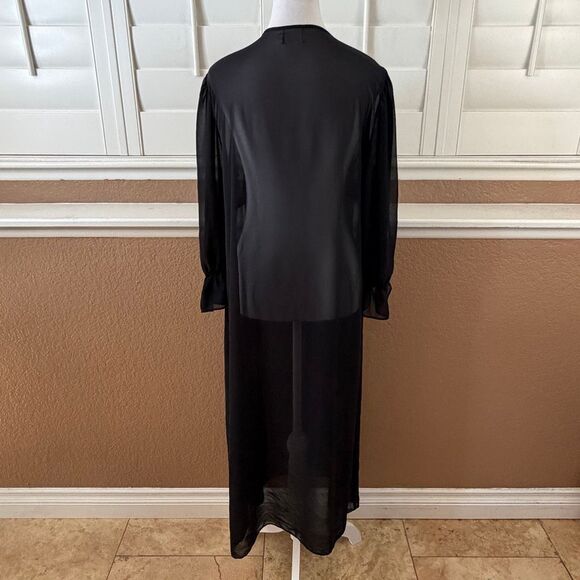 Vintage California Dynasty Sheer Black Boudoir Robe Romantic Goth Dark Glam Sz L - Picture 6 of 8